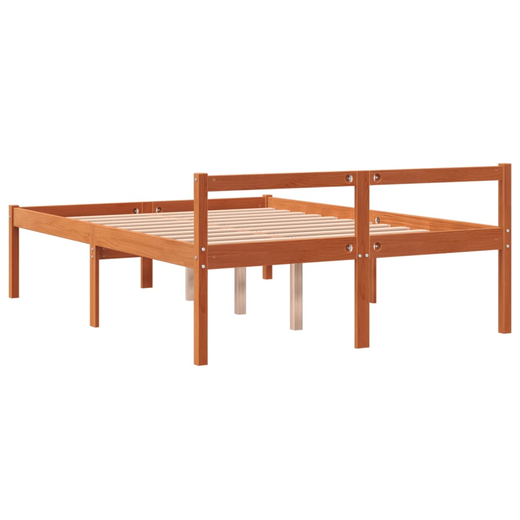 Senior Bed without Mattress Wax Brown 135x190 cm Double Solid Wood Pine