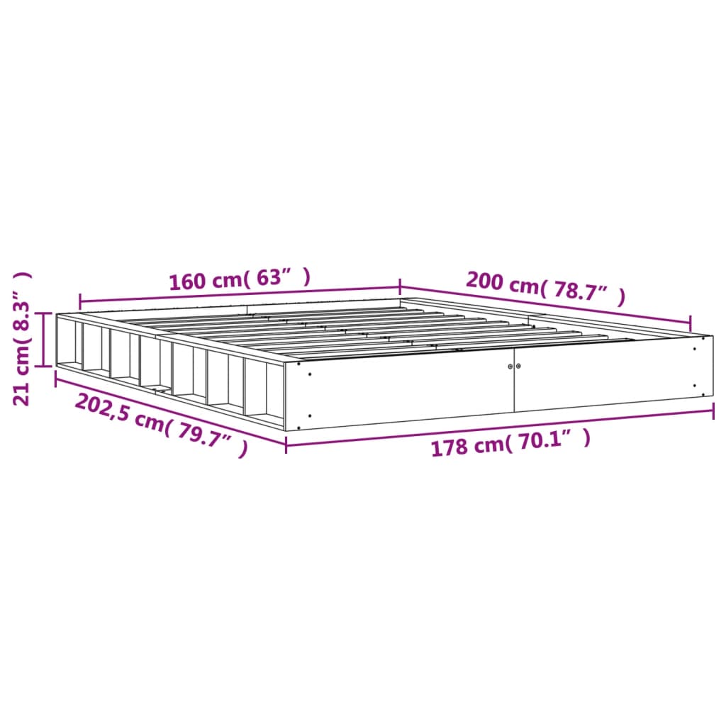 Bed Frame without Mattress Wax Brown 160x200 cm Solid Wood Pine