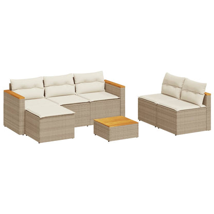 5 Piece Garden Sofa Set with Cushions Beige Poly Rattan Acacia