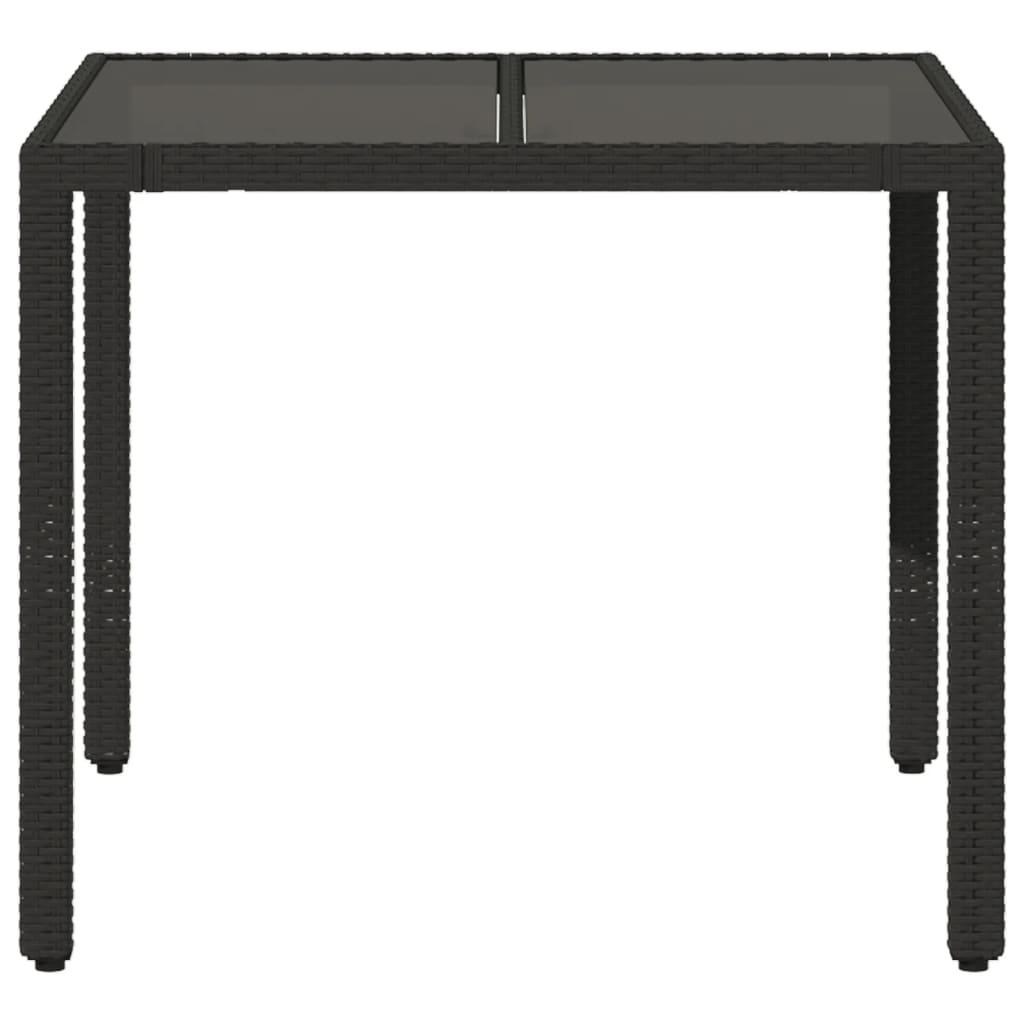Garden Table with Glass Top Black 90x90x75 cm Poly Rattan
