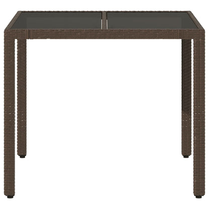 Garden Table with Glass Top Brown 90x90x75 cm Poly Rattan