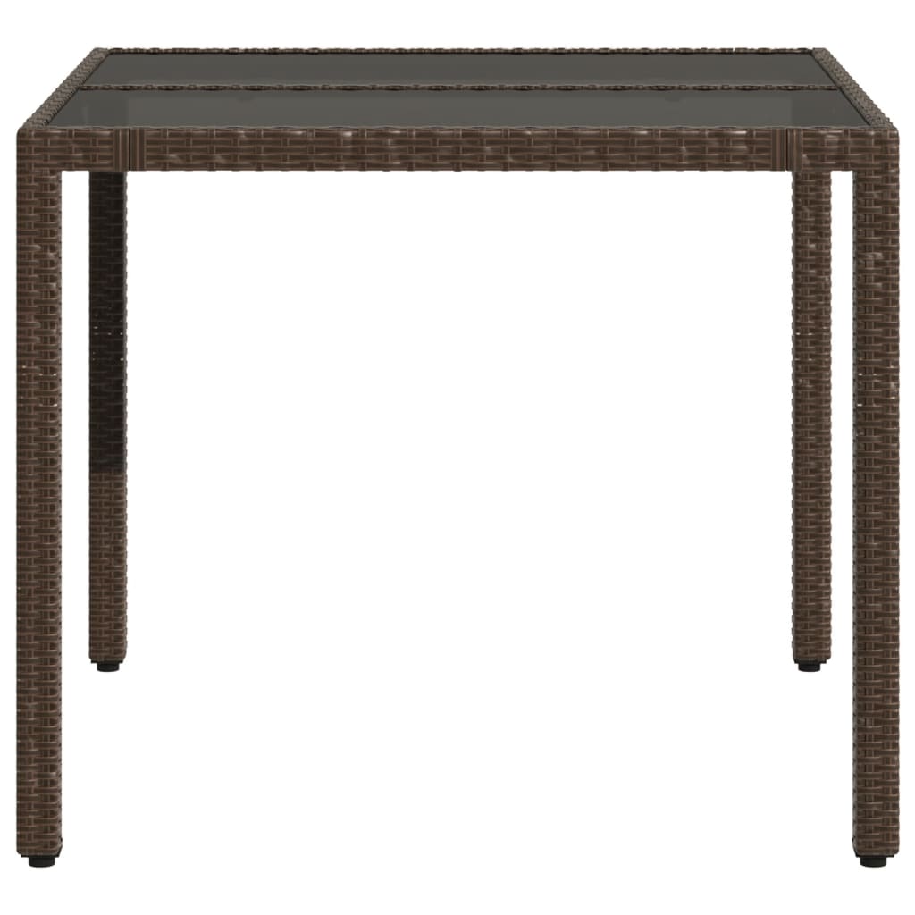 Garden Table with Glass Top Brown 90x90x75 cm Poly Rattan