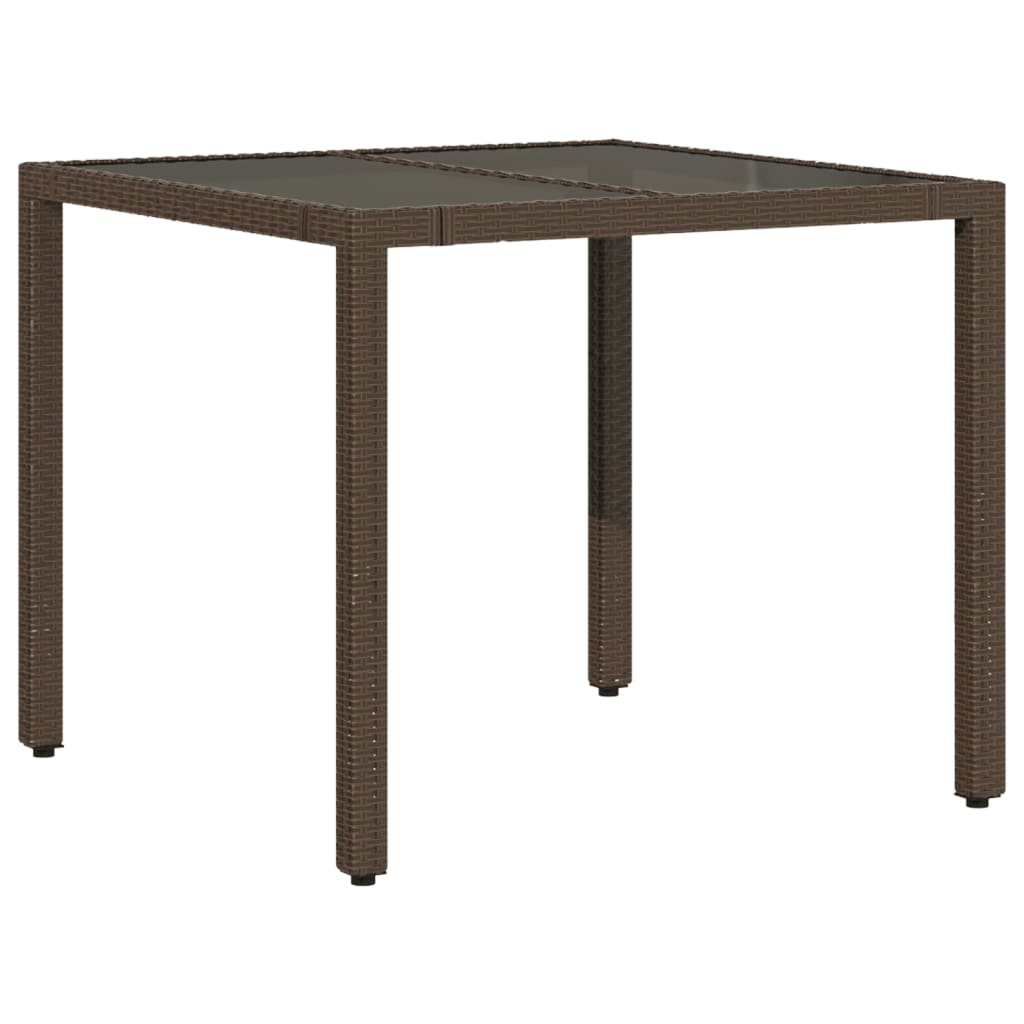 Garden Table with Glass Top Brown 90x90x75 cm Poly Rattan