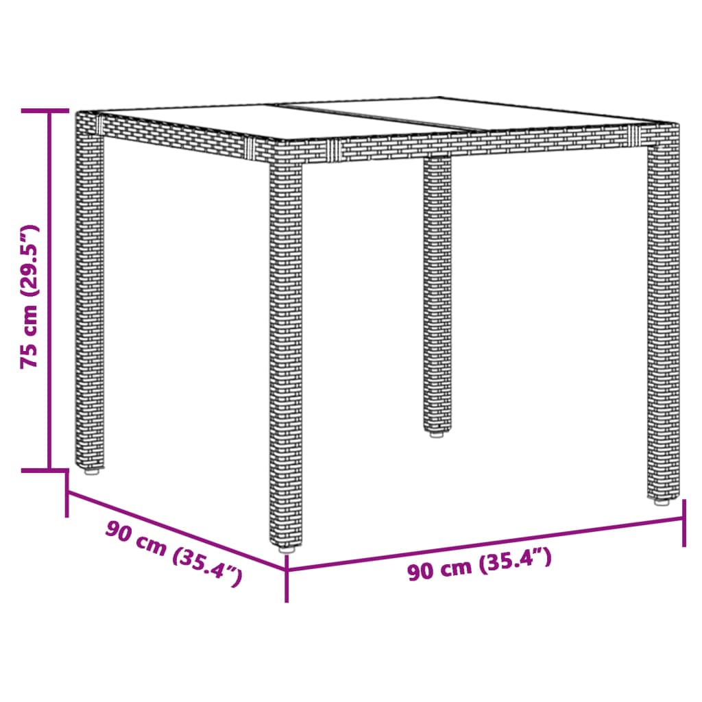 Garden Table with Glass Top Brown 90x90x75 cm Poly Rattan