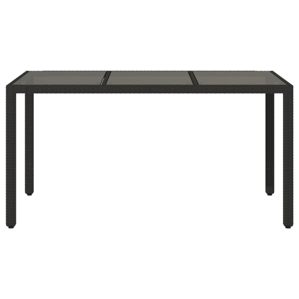 Garden Table with Glass Top Black 150x90x75 cm Poly Rattan