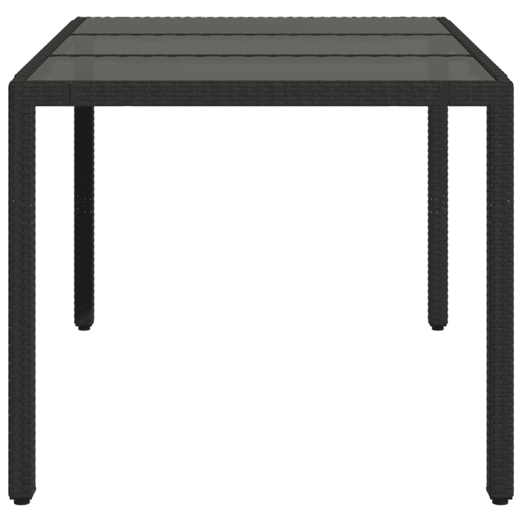 Garden Table with Glass Top Black 150x90x75 cm Poly Rattan