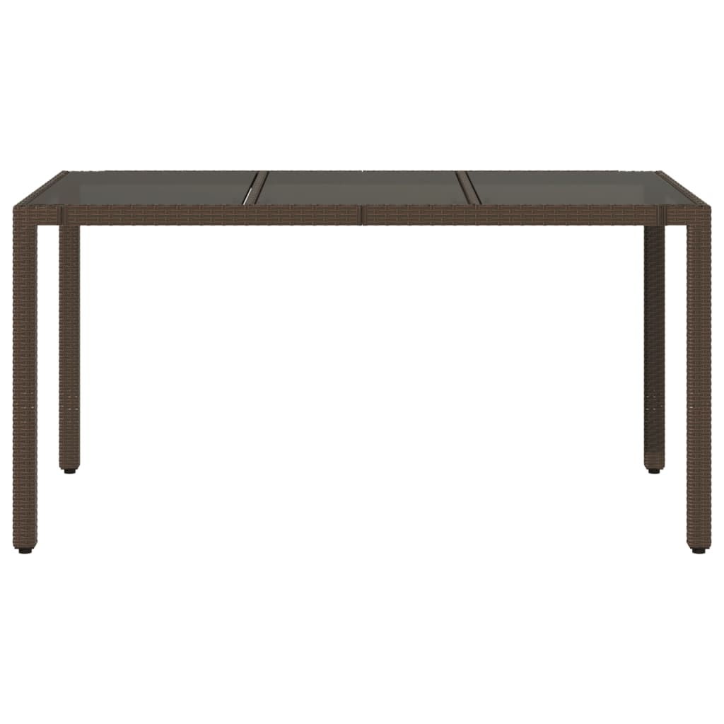 Garden Table with Glass Top Brown 150x90x75 cm Poly Rattan