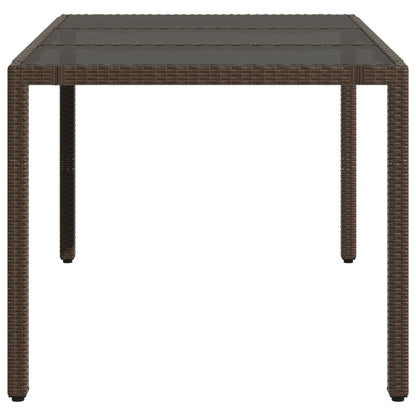 Garden Table with Glass Top Brown 150x90x75 cm Poly Rattan