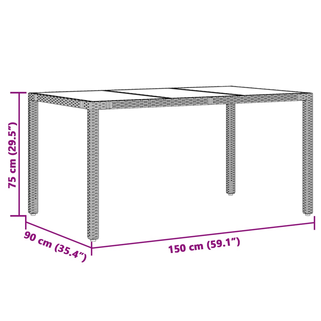 Garden Table with Glass Top Brown 150x90x75 cm Poly Rattan