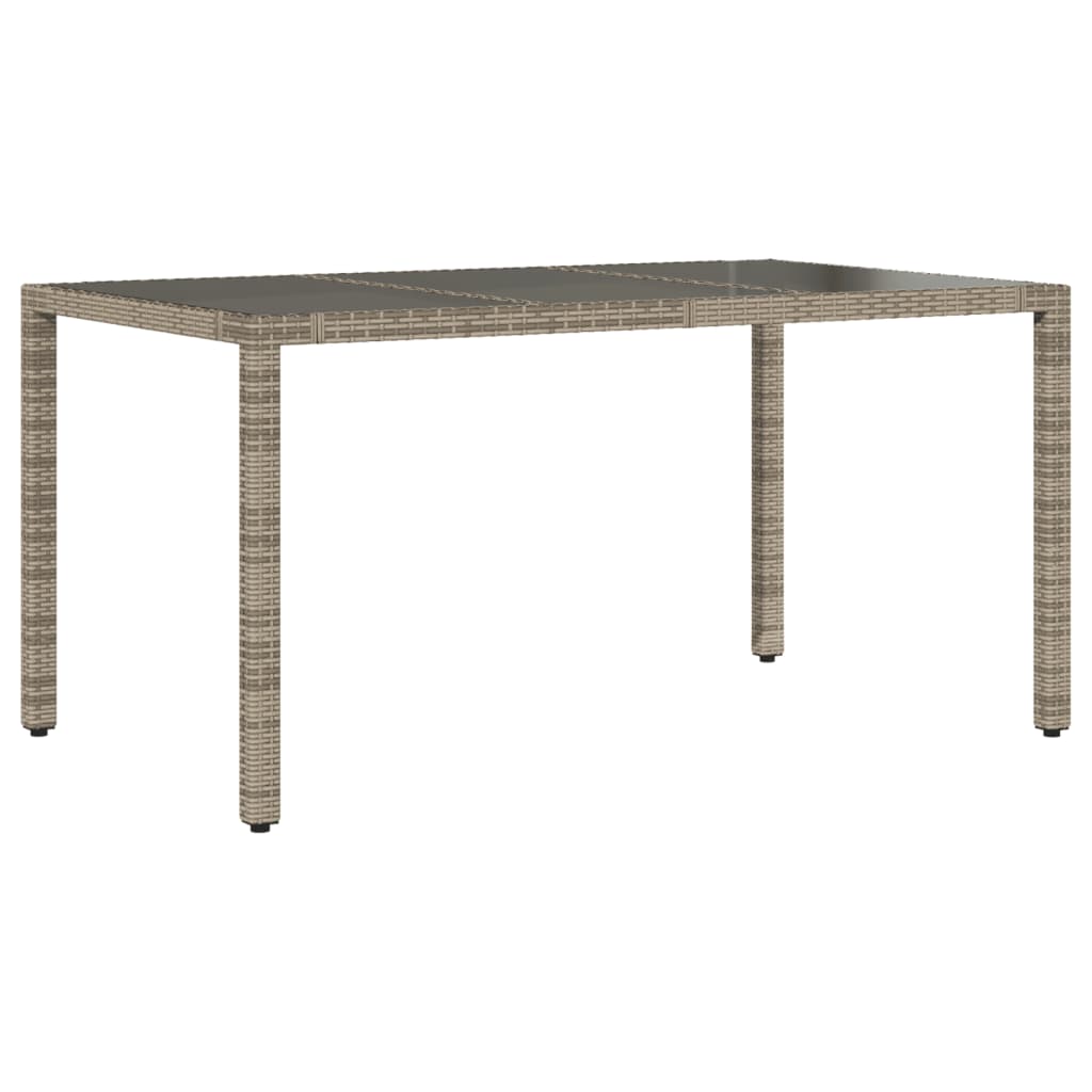 Garden Table with Glass Top Grey 150x90x75 cm Poly Rattan