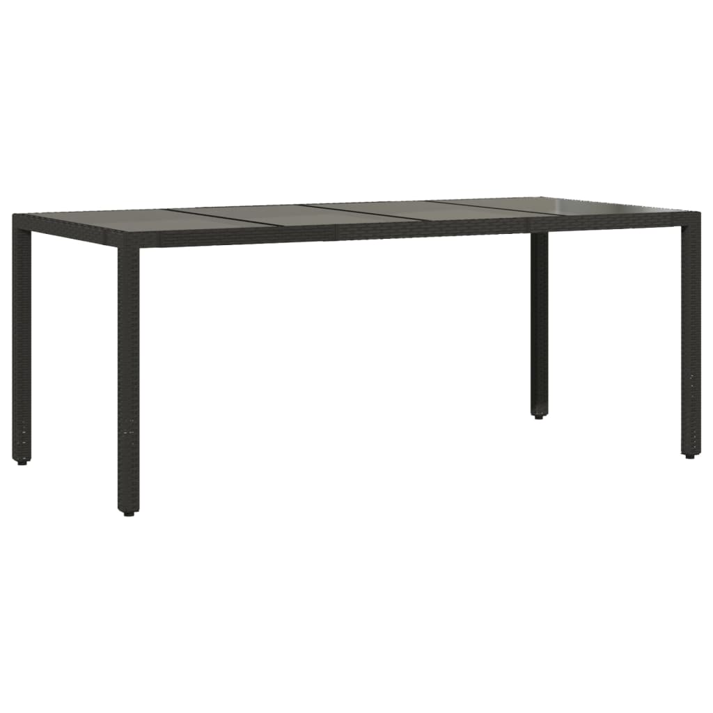 Garden Table with Glass Top Black 190x90x75 cm Poly Rattan