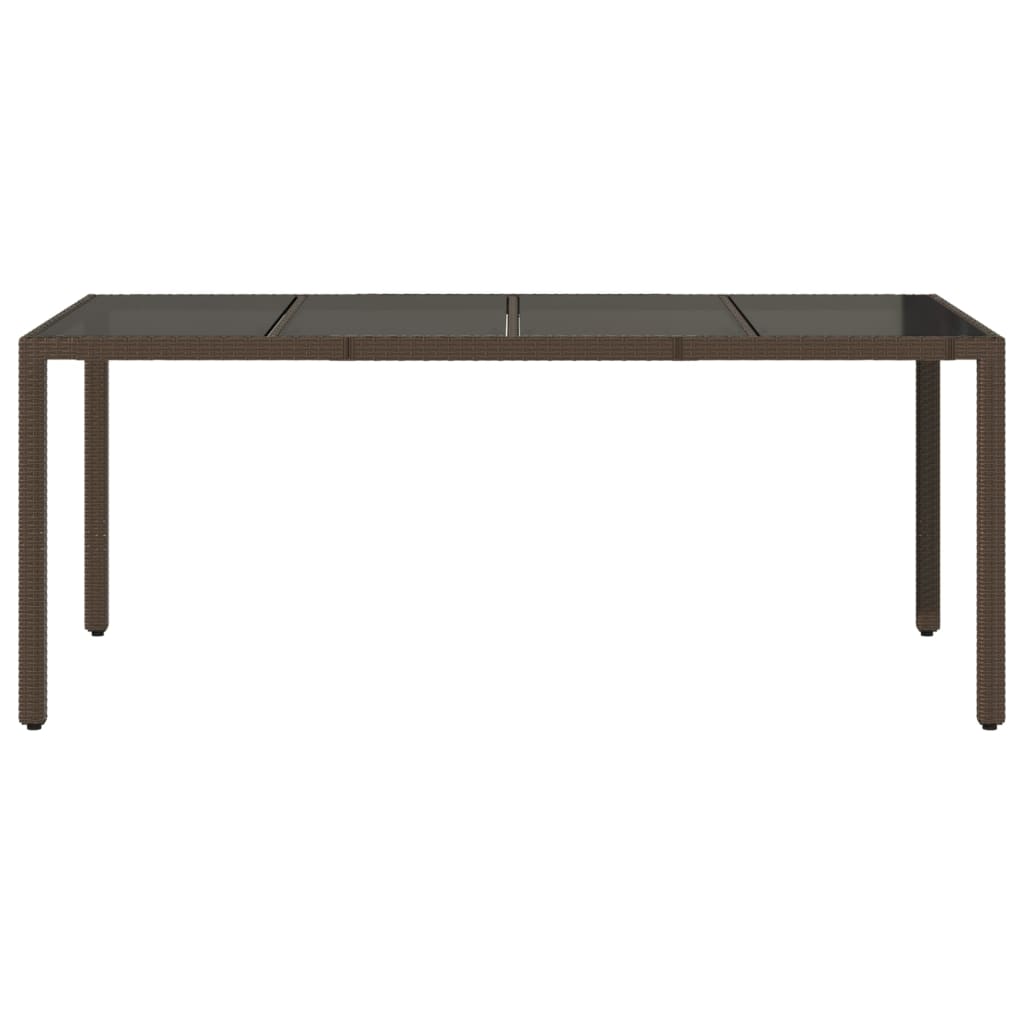 Garden Table with Glass Top Brown 190x90x75 cm Poly Rattan