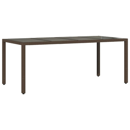 Garden Table with Glass Top Brown 190x90x75 cm Poly Rattan