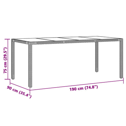 Garden Table with Glass Top Brown 190x90x75 cm Poly Rattan