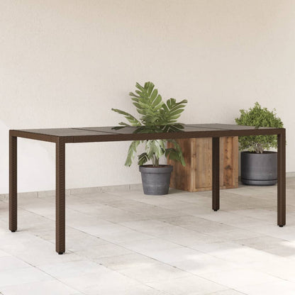 Garden Table with Glass Top Brown 190x90x75 cm Poly Rattan