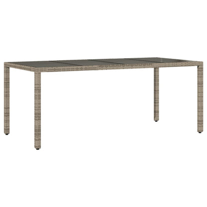 Garden Table with Glass Top Grey 190x90x75 cm Poly Rattan