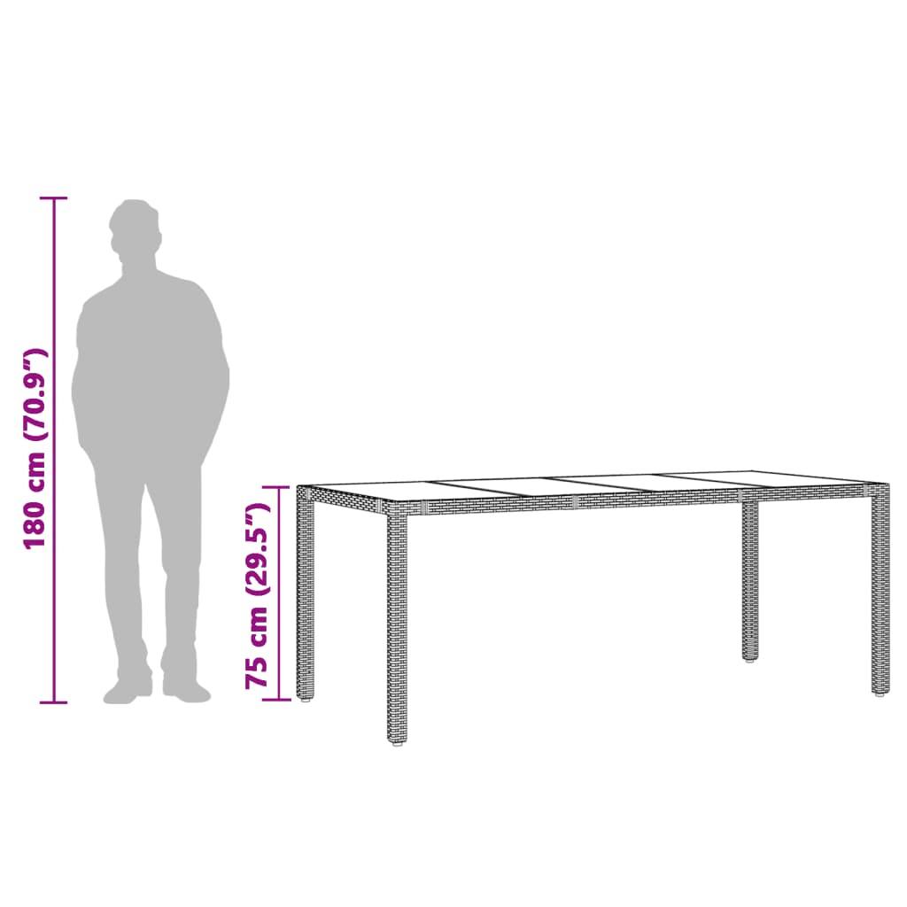 Garden Table with Glass Top Grey 190x90x75 cm Poly Rattan