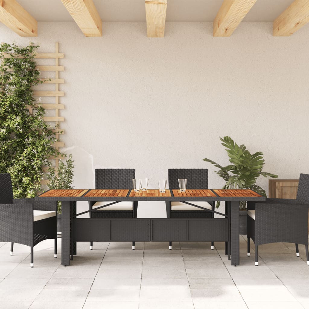 Garden Table with Acacia Wood Top Black 240x90x75 cm Poly Rattan