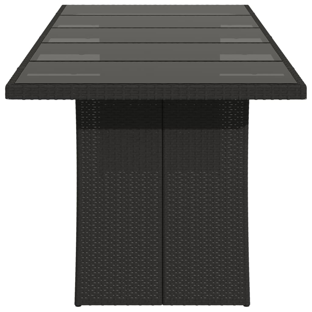 Garden Table with Glass Top Black 240x90x75 cm Poly Rattan