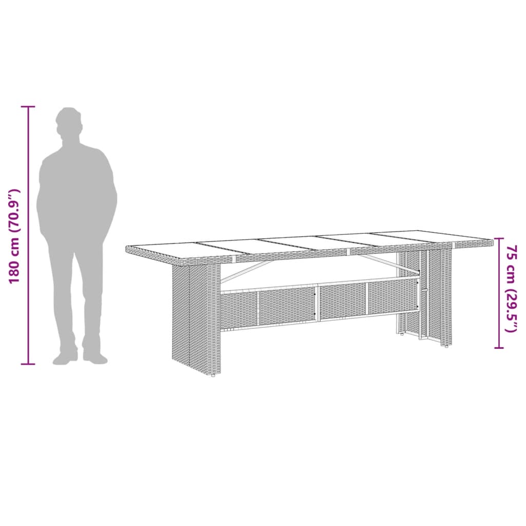 Garden Table with Glass Top Black 240x90x75 cm Poly Rattan