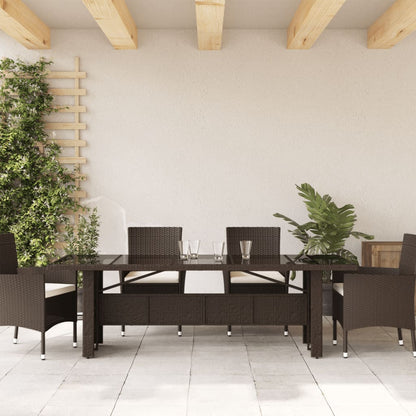 Garden Table with Glass Top Brown 240x90x75 cm Poly Rattan