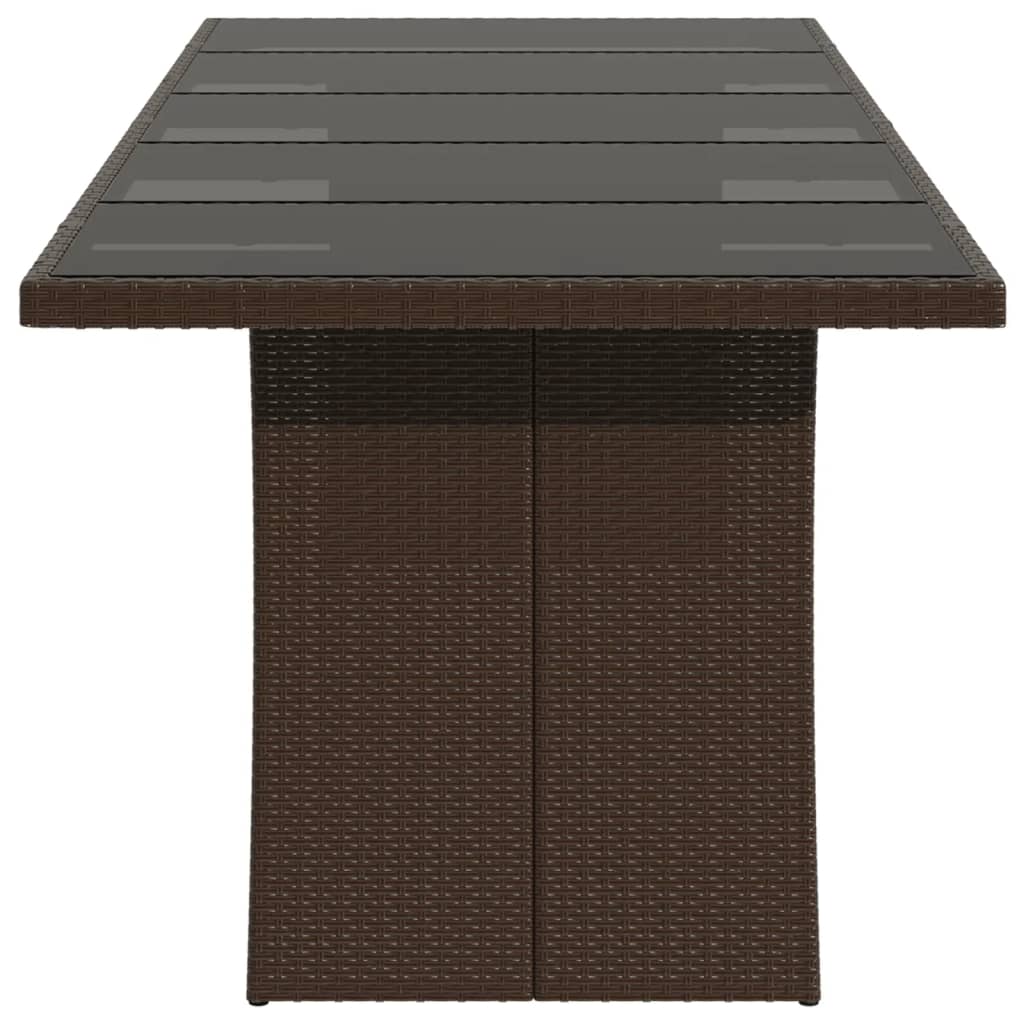 Garden Table with Glass Top Brown 240x90x75 cm Poly Rattan