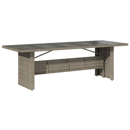 Garden Table with Glass Top Grey 240x90x75 cm Poly Rattan