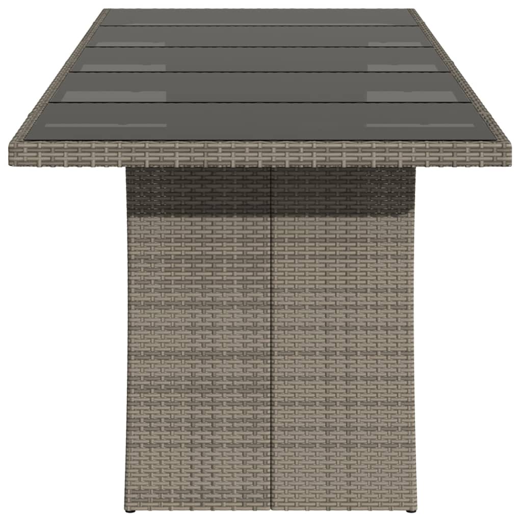 Garden Table with Glass Top Grey 240x90x75 cm Poly Rattan