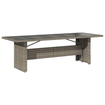 Garden Table with Glass Top Grey 240x90x75 cm Poly Rattan