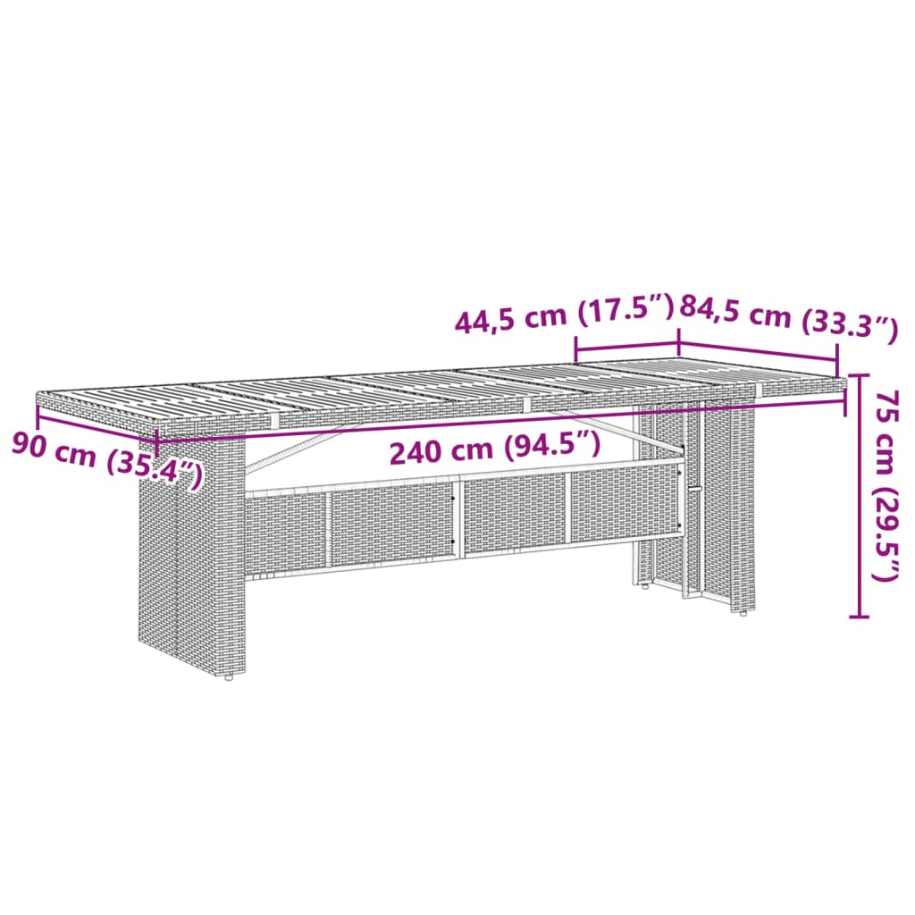 Garden Table with Glass Top Grey 240x90x75 cm Poly Rattan