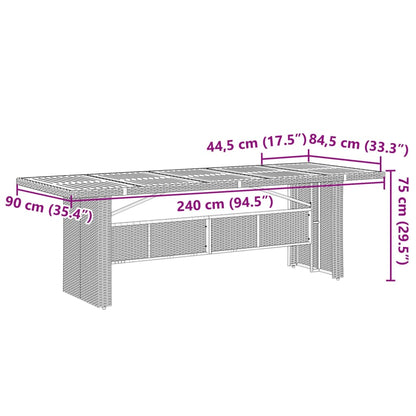 Garden Table with Glass Top Grey 240x90x75 cm Poly Rattan