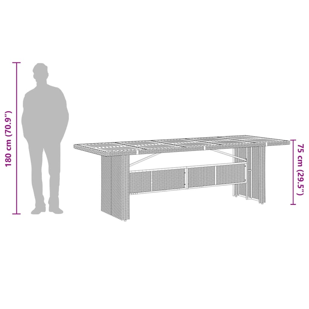 Garden Table with Glass Top Grey 240x90x75 cm Poly Rattan