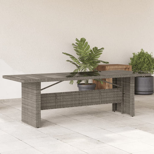 Garden Table with Glass Top Grey 240x90x75 cm Poly Rattan