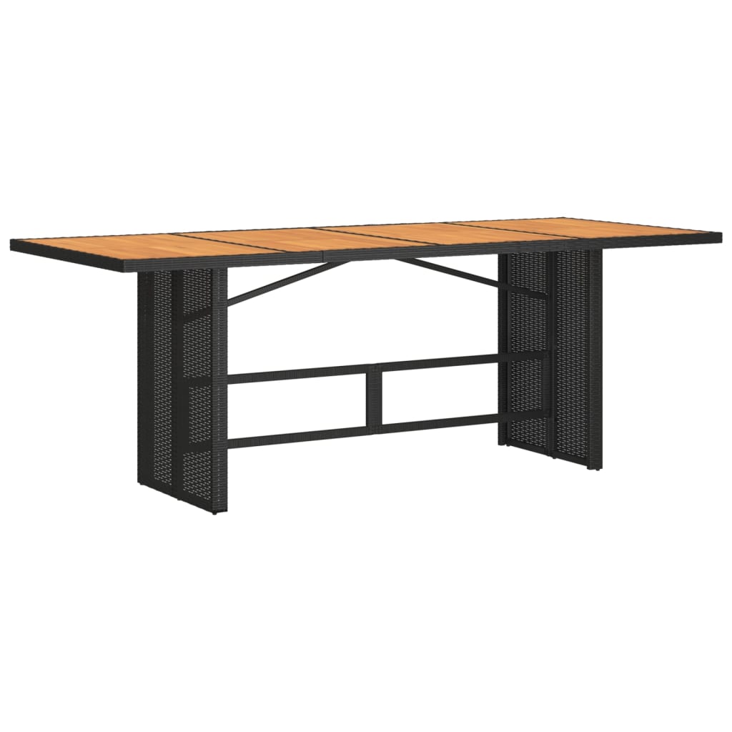 Garden Table with Acacia Wood Top Black 190x80x75 cm Poly Rattan