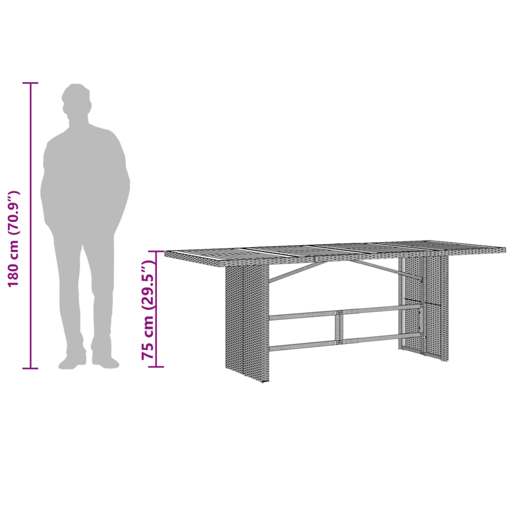 Garden Table with Acacia Wood Top Black 190x80x75 cm Poly Rattan