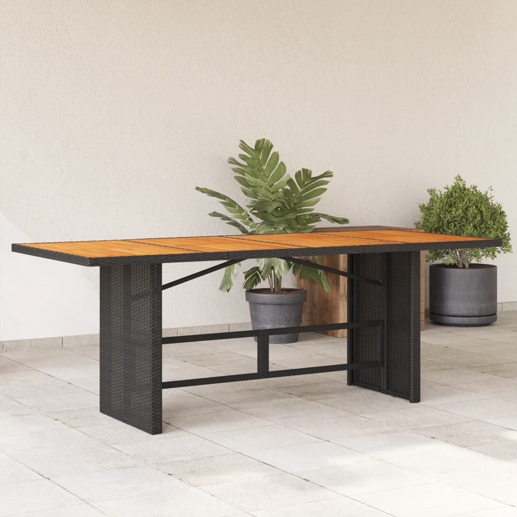 Garden Table with Acacia Wood Top Black 190x80x75 cm Poly Rattan