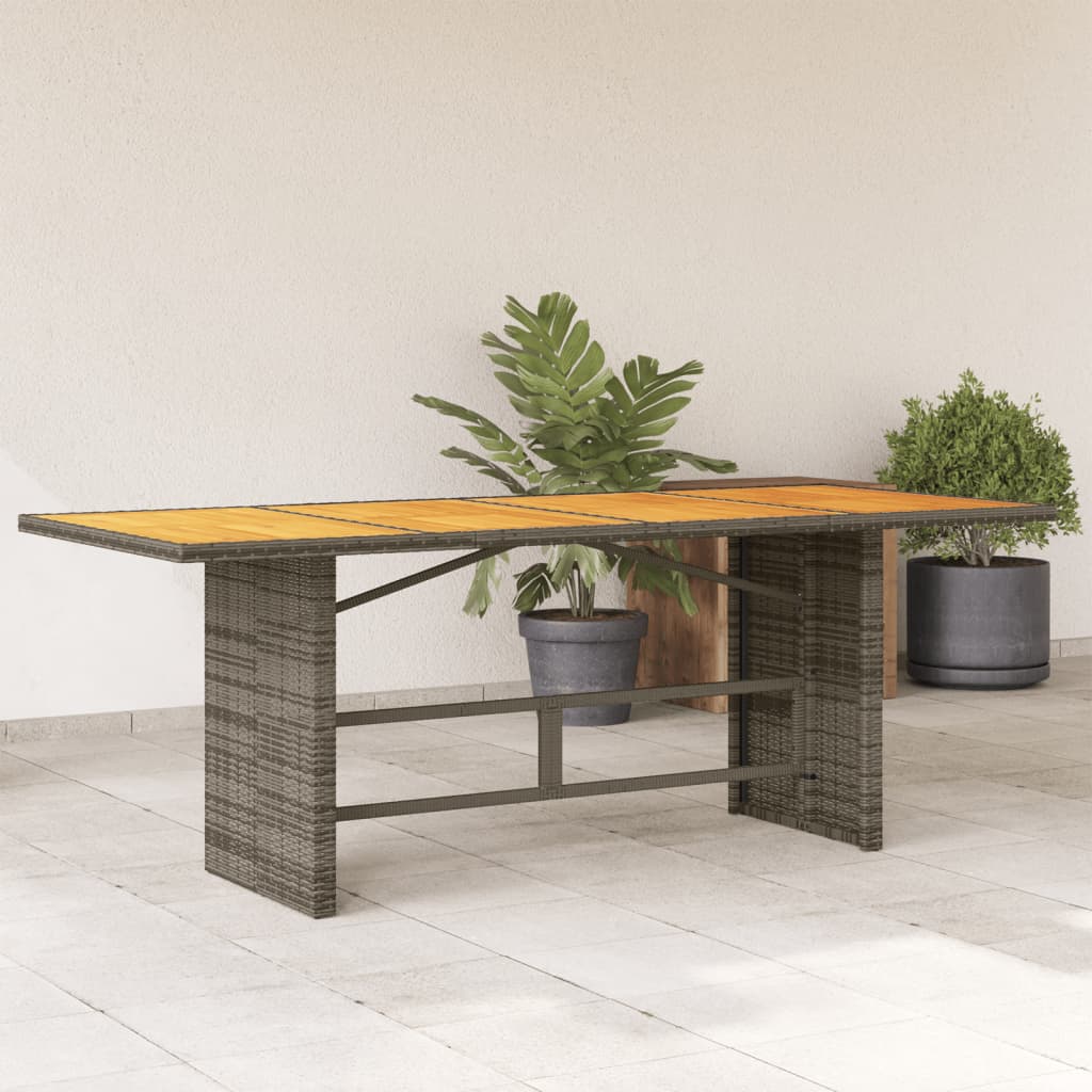 Garden Table with Acacia Wood Top Grey 190x80x75 cm Poly Rattan