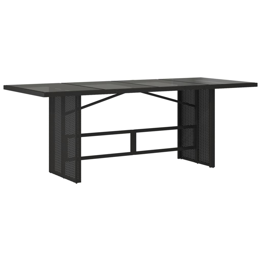 Garden Table with Glass Top Black 190x80x75 cm Poly Rattan