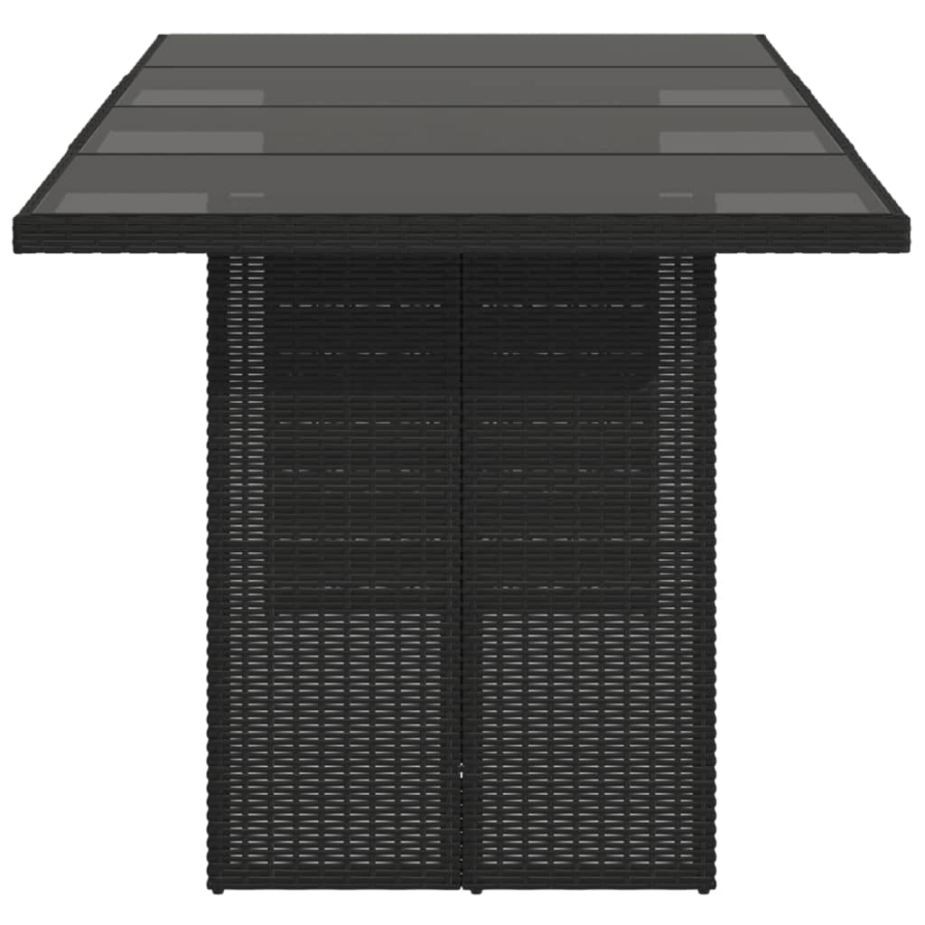 Garden Table with Glass Top Black 190x80x75 cm Poly Rattan