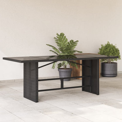 Garden Table with Glass Top Black 190x80x75 cm Poly Rattan