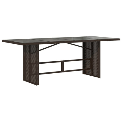 Garden Table with Glass Top Brown 190x80x75 cm Poly Rattan