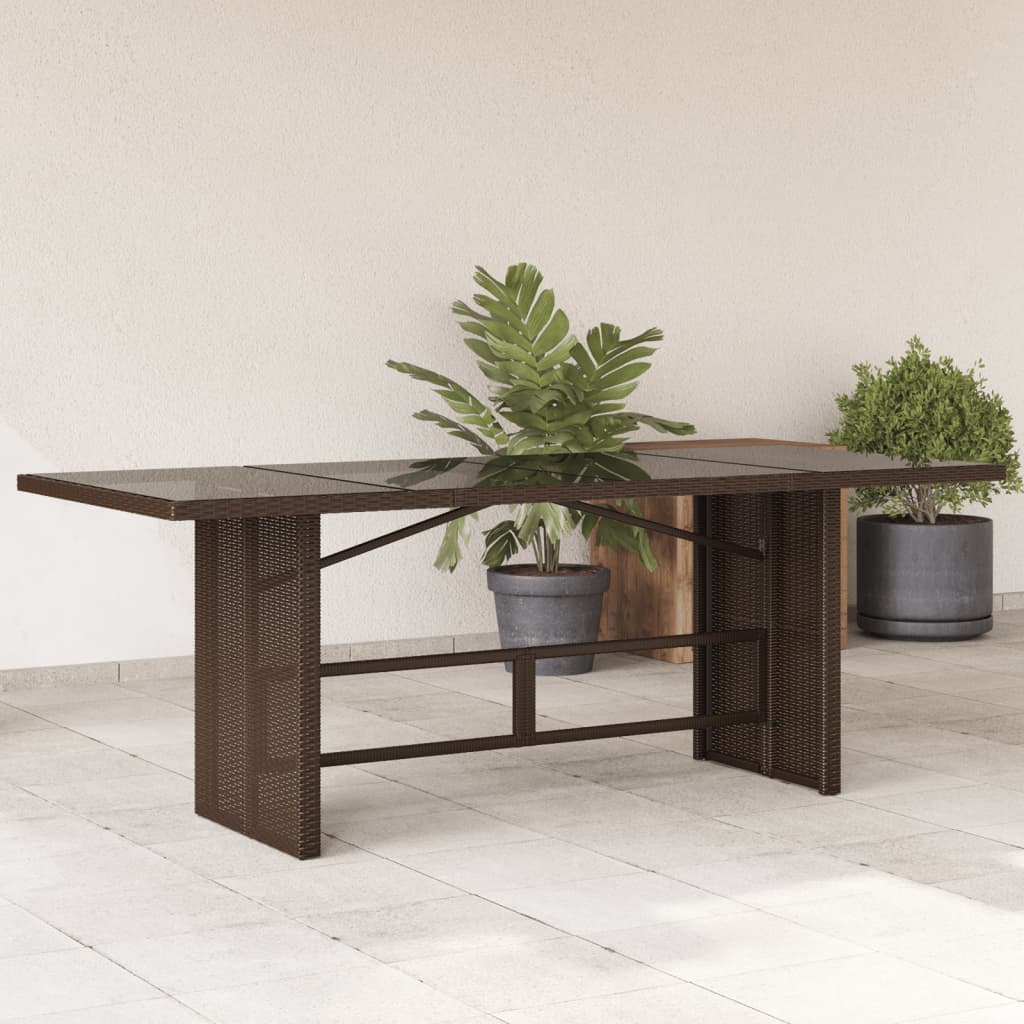 Garden Table with Glass Top Brown 190x80x75 cm Poly Rattan