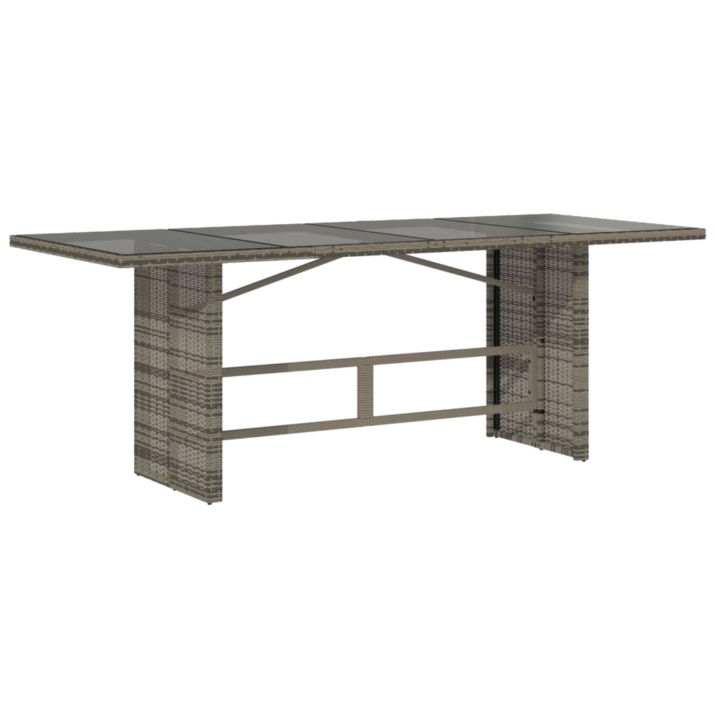 Garden Table with Glass Top Grey 190x80x75 cm Poly Rattan