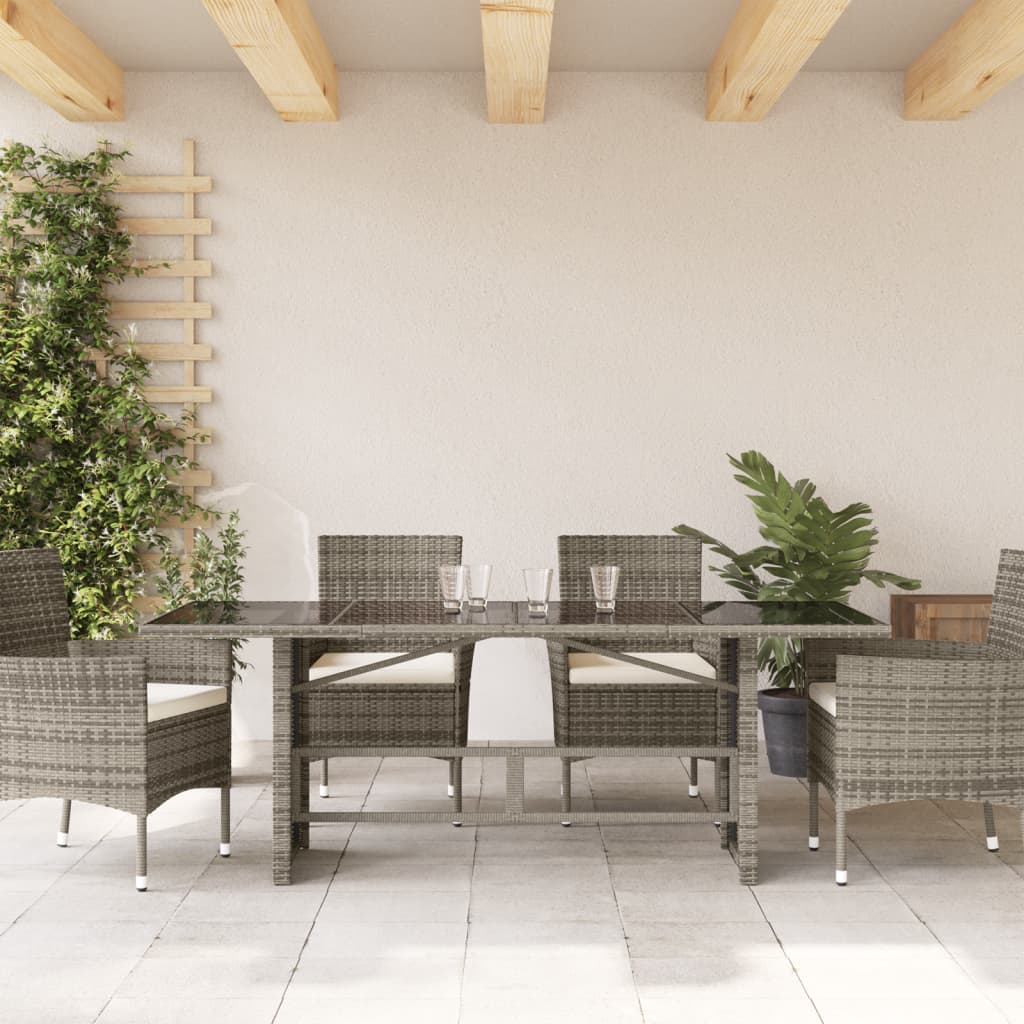 Garden Table with Glass Top Grey 190x80x75 cm Poly Rattan