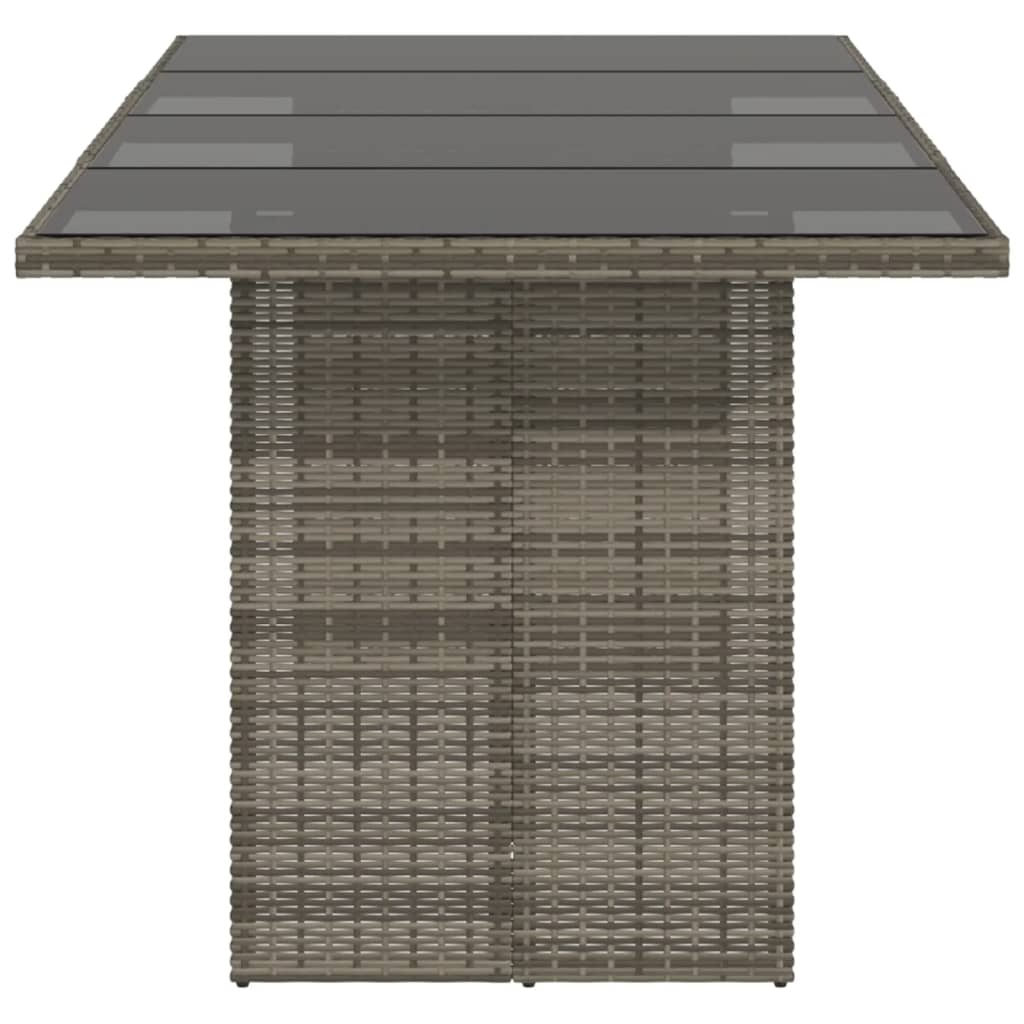 Garden Table with Glass Top Grey 190x80x75 cm Poly Rattan