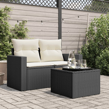 Garden Table with Glass Top Black 55x55x37 cm Poly Rattan