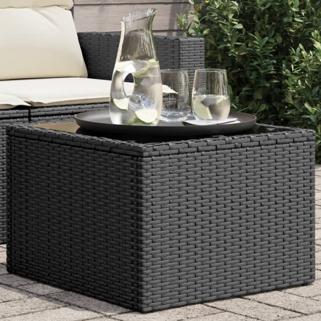 Garden Table with Glass Top Black 55x55x37 cm Poly Rattan