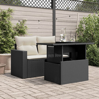 Garden Table with Glass Top Black 100x55x73 cm Poly Rattan