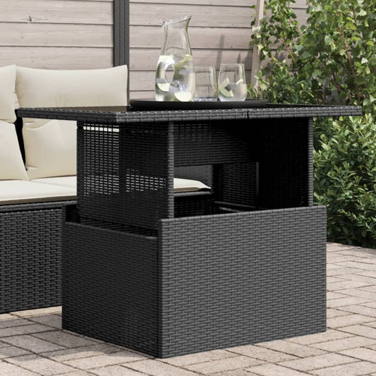 Garden Table with Glass Top Black 100x55x73 cm Poly Rattan