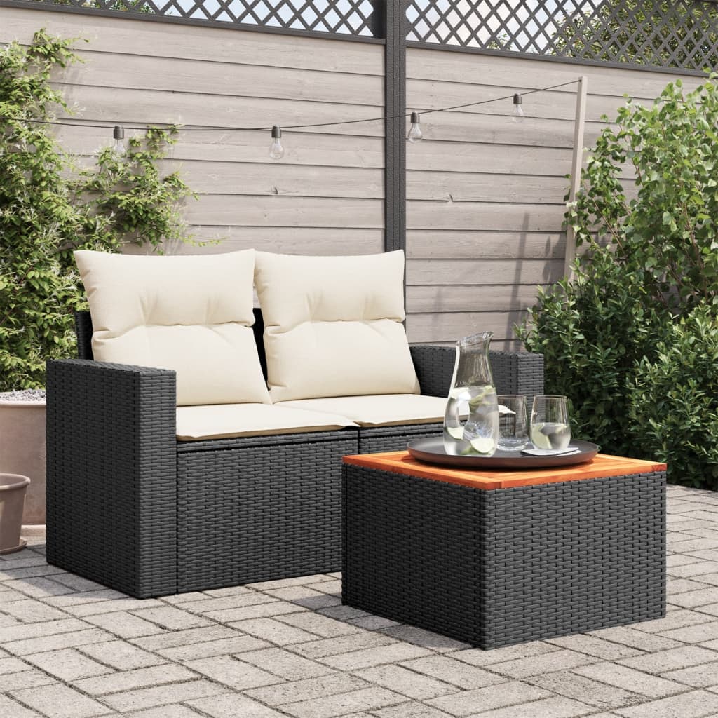 Garden Table Black 55x55x37 cm Poly Rattan and Acacia Wood